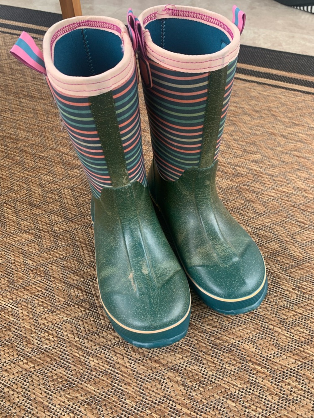 Lands' End Kids' Green & Pink Striped Rain Boots